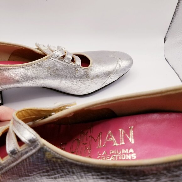 60s Vintage Roman Silver Leather Mary Janes - Size 5.5 - Picture 6 of 6